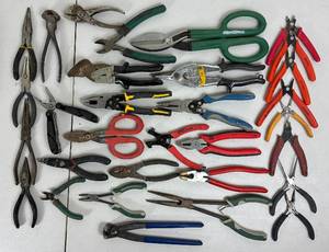 Collection of Pliers, Snips, Cutters, Crimping Pliers and More