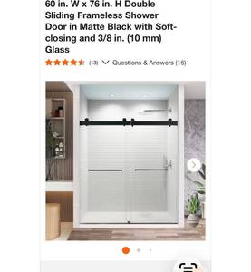 Double Sliding Frameless Shower Door-Matte Black-See Photos For Measurements