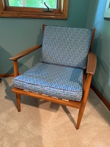 Mid-Century Wood Accent Chair With Cushions