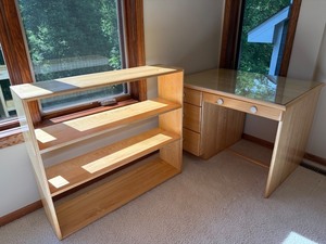 Wood Desk & Bookshelf Set (Lot of 2), handcrafted