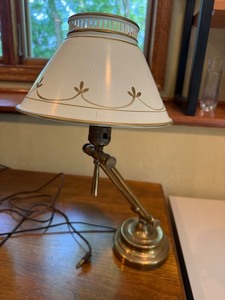 Brass Swing-Arm Desk Lamp With Decorative Shade