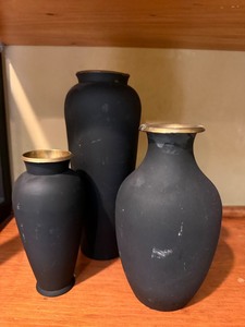 Matte Black Brass-Trim Vases (Lot of 3)