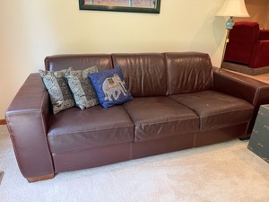 Brown Leather Sofa With 3 Pillows