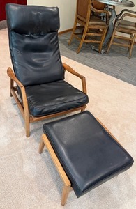 Vintage Wood Frame Lounge Chair & Ottoman Set