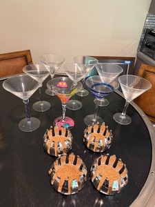 Mixed Lot Art Glass Martini Glasses & Decorative Coasters