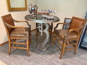 Round Pedestal Pub Table & 3 Arm Chairs