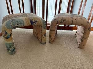 Pair of Upholstered Southwestern Accent Stools Ottoman Vanity Seats
