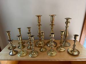 Mixed Brass Candlestick Holders Lot of 15 Assorted Vintage Styles