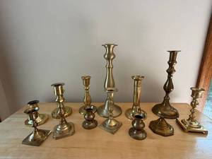 Mixed Metal Candlestick Holders Lot of 12 Brass Tone Vintage Decor