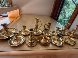 Mixed Brass Candlestick & Chamberstick Lot 12 Pc Assorted Vintage