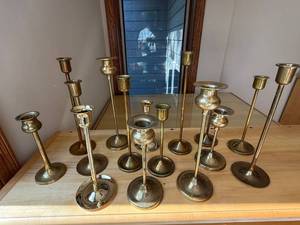 Vintage Brass Candlestick Holders Mixed Lot of 15 Assorted Sizes Decor