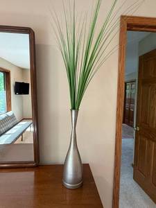 Pier 1 Imports Decorative Floor Vase w Faux Grass Silver 19in Tall