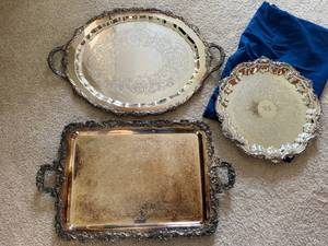Wallace Silverplate Serving Tray Set 3 Pc Oval Round Rectangular