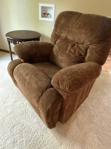 Brown Upholstered Swivel Glider Recliner Armchair Plush Padded
