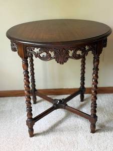 Cordey Imports Round Carved Wood Accent Side Table 24in Good