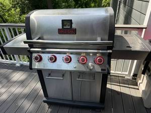 Mr. Steak Propane Gas Grill w Side Burner Infrared 5 Knob Cabinet