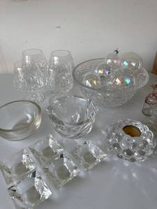 Mixed Cut Glass Crystal Decor Lot Bowls Goblets Ornaments 19 Pcs