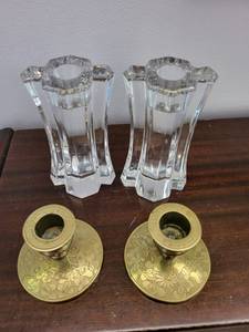 Mixed Lot Glass & Brass Candlestick Holders