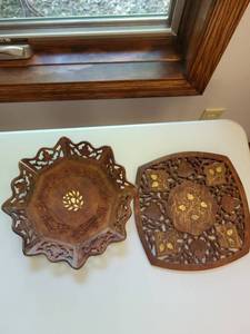 Hand-Carved Wooden Decorative Trays (Lot of 2)