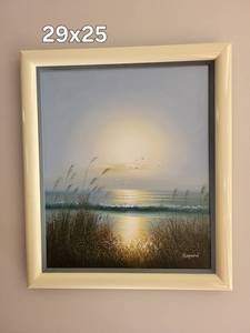 Signed Raymond Coastal Painting Framed 29 X 25