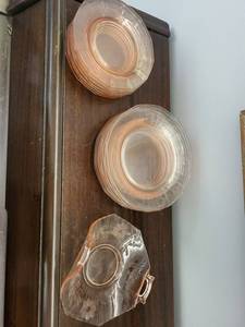 Pink Glass Plate Set With Handled Serving Bowl