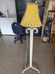 Vintage Metal Floor Lamp With Embroidered Shade