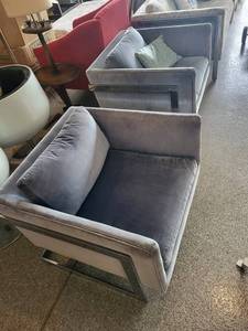 blue Gray Velvet Lounge Chair Set (Lot of 2)