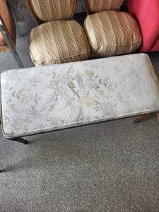 Floral Upholstered Bench With Carved Wood Legs