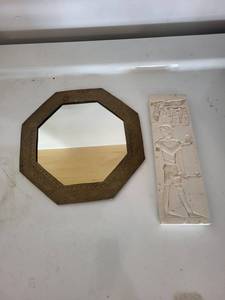 Egyptian Wall Plaque & Octagonal Mirror Mixed Lot