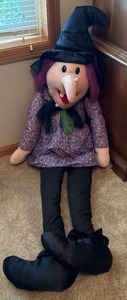 Large Plush Halloween Witch Figure Purple Dress 58 Inch Decor