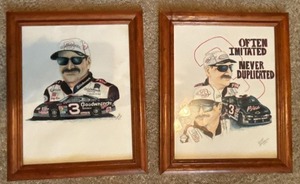 Pair of Dale Earnhardt Framed Racing Art Prints 13.5 x 16