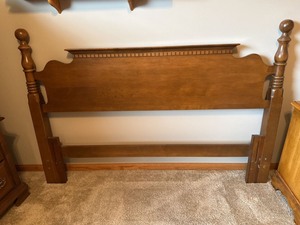 Vintage Early American Wood Headboard 62x42 Turned Post Design