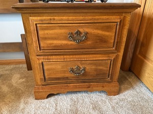 Traditional 2 Drawer Wood Nightstand End Table Brass Bail Pulls