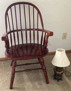 Vintage Windsor Armchair with Table Lamp & Seat Cushion