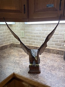 Hand Carved Wood Bald Eagle Sculpture Figure Spread Wings 19in