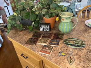 Assorted Rustic Home Decor Lot Coasters Pitcher Signs Stained Glass