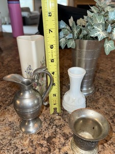 Vintage Pewter & Porcelain Vase Pitcher Decorative Tabletop Lot