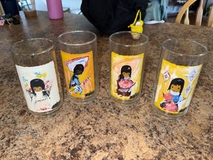 Set of 4 Vintage DeGrazia Child Art Glass Tumblers Drinkware