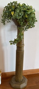Decorative Fluted Pedestal Plant Stand w Faux Greenery 34in