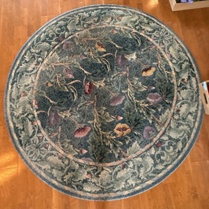 Round Floral Area Rug Blue Green Traditional 70in Diameter