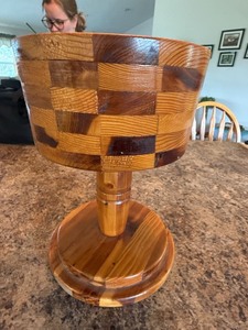 Handmade Segmented Wood Pedestal Bowl Rustic Centerpiece Compote