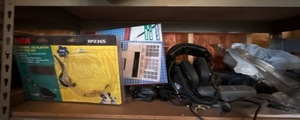 Box Lot of Assorted Electronics Accessories RCA Logitech Headset