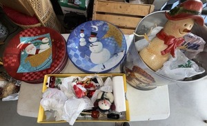 Lot of Assorted Christmas Holiday Decor Plates Snowman Bucket Ornaments