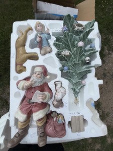 Attributed Lladro Porcelain Christmas Tree Santa & Children Figurine Set