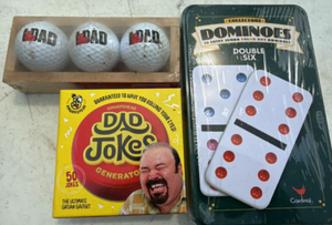 Lot of Assorted Games & Novelty Items Dominoes Golf Balls Gag Gift