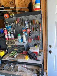 Lot of Assorted Garage Hand Tools Hardware Organizers & Shop Supplies