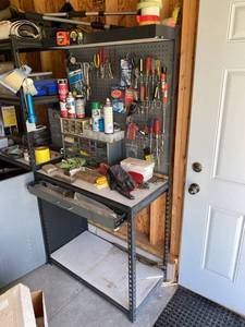 Steel Garage Workbench Storage Rack w Pegboard Shelf & Drawer
