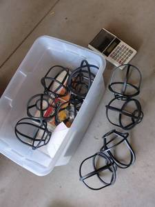 Box Lot of Assorted Metal Lamp Shade Guards & Casio Calculator
