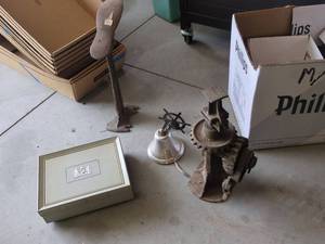 Lot of Vintage Cast Iron Tools Ship Bell & Embossed Photo Album