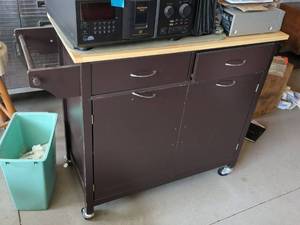Rolling Kitchen Storage Cabinet Cart Butcher Block Top Towel Bar